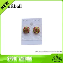 Спортивные серьги с тематикой софтбола со стразами Модные Серьги пусеты серебристого и желтого цвета