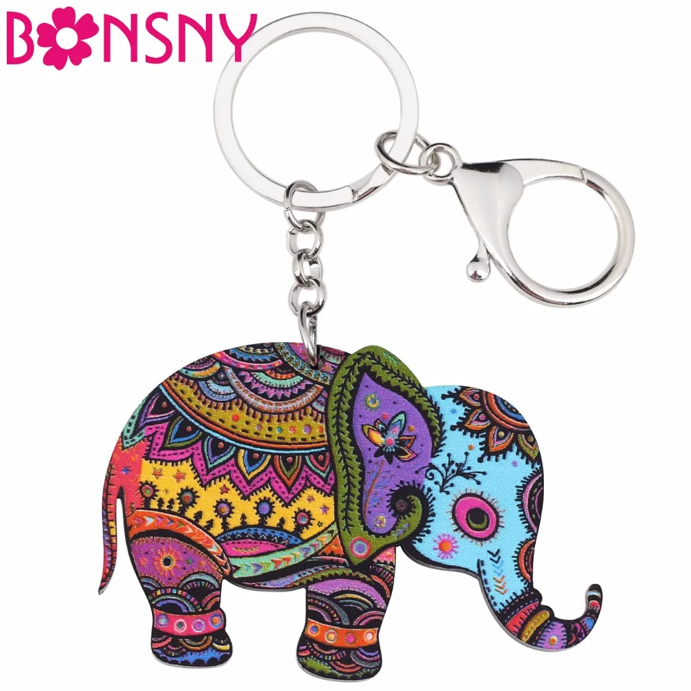 

Bonsny Acrylic Jungle Elephant Jewelry Key Chains Keyrings For Women Girl Bag Driving Car Key Handbag Wallet Charms Keychain