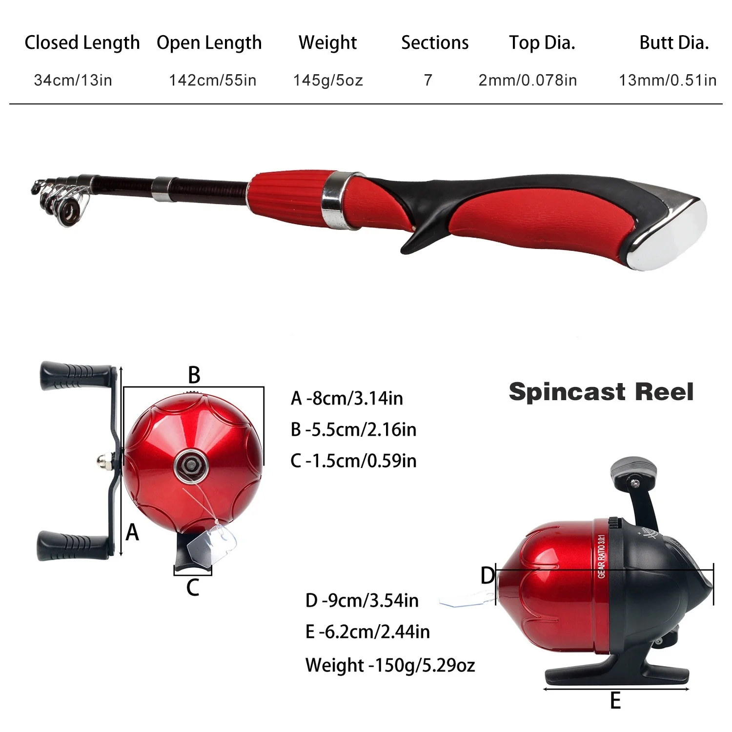 Sougayilang المحمولة الصيد قضيب مع Spincast بكرة كيت تلسكوبي قصبة صيد خشبية كومبو الصيد معالجة مجموعة