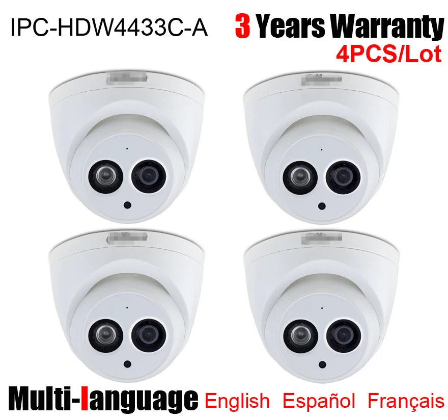 

Dahua 4PCS IPC-HDW4433C-A 4MP POE H.265 IP67 IR30m Built-in MIC HDW4433C-A Dome IP Camera replace IPC-HDW4431C-A Network Camera