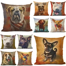 Lovely Puppy Dogs Linen Printed Animals Poodle Cushion Cover Decorative Throw Pillow Covers Beagle Pillowcases Home Decor Pillow