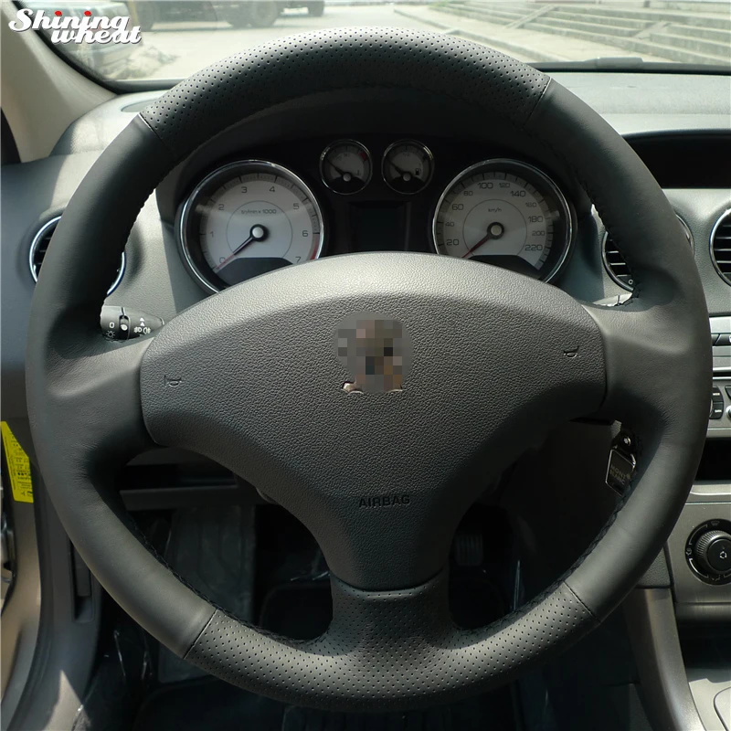 

BANNIS Hand-stitched Black Leather Steering Wheel Cover for Old Peugeot 408 /Peugeot 308