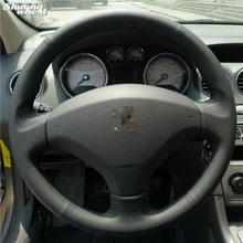 BANNIS Mão-costurado Couro Preto Cobertura de Volante para o Velho Peugeot 408/Peugeot 308