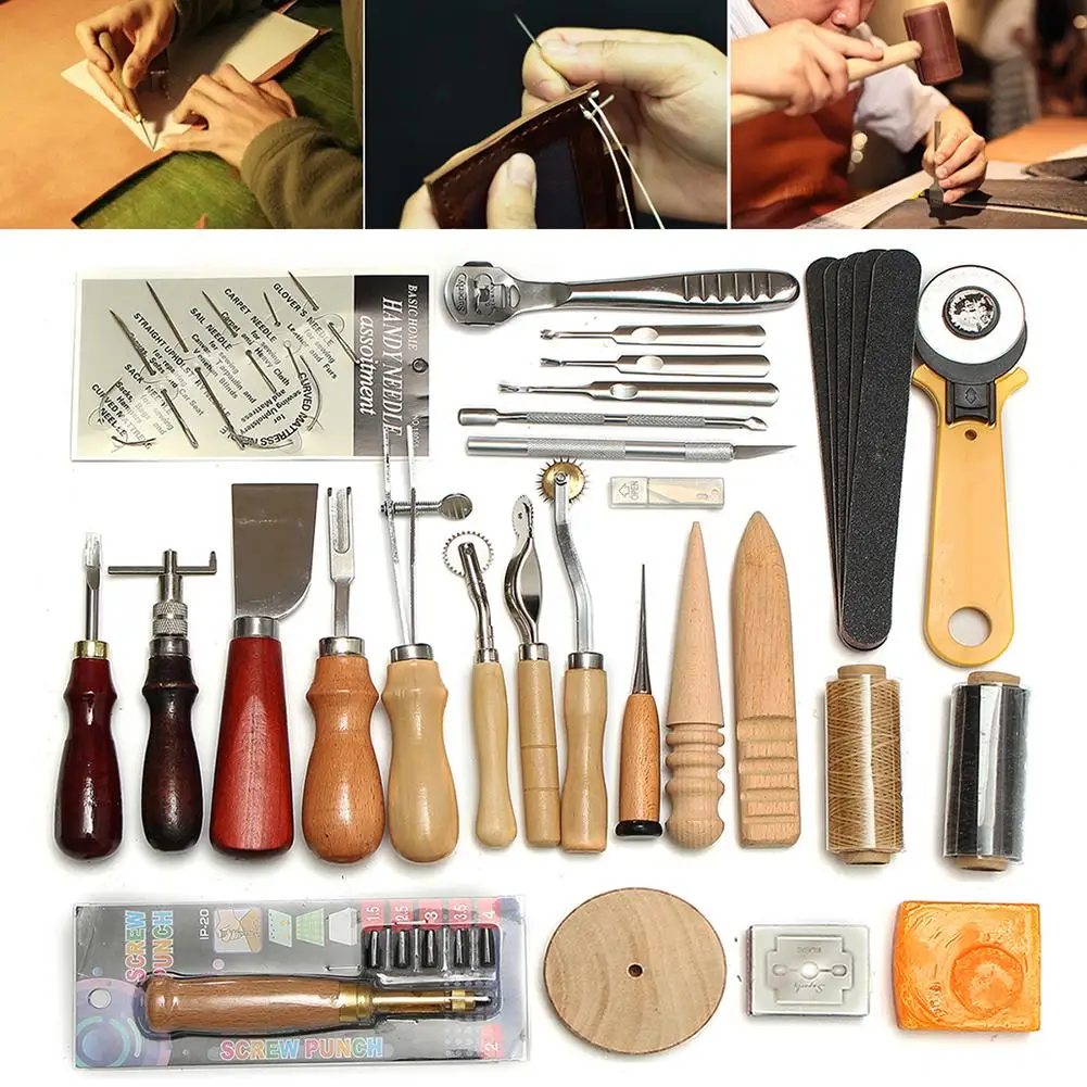 

48Pcs Home DIY Leather Crafts Punch Tools Kit for Hand Stitching Carving Sewing Leather Crafts Kit Useful