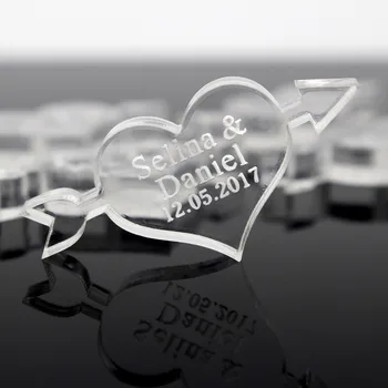 

60 Personalized Wedding Decoration Engraved Couple Name & Date An Arrow Through Heart Engagement Party Table Centerpieces Favors