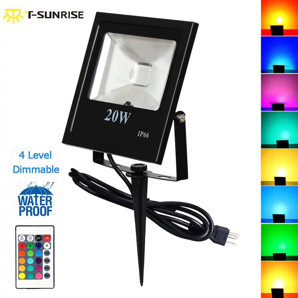 

T-SUNRISE 20W Super Bright Outdoor Security Wall Light Flood Light Remote Control RGB Color Changing IP65 Waterproof for Garden