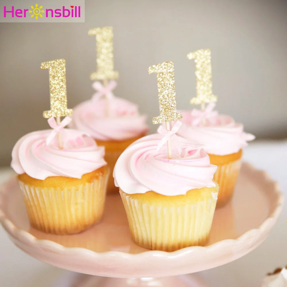 10 шт. блеск Бумага 1 Топпинг для кексов 1st Happy День рождения Украшение стола дети