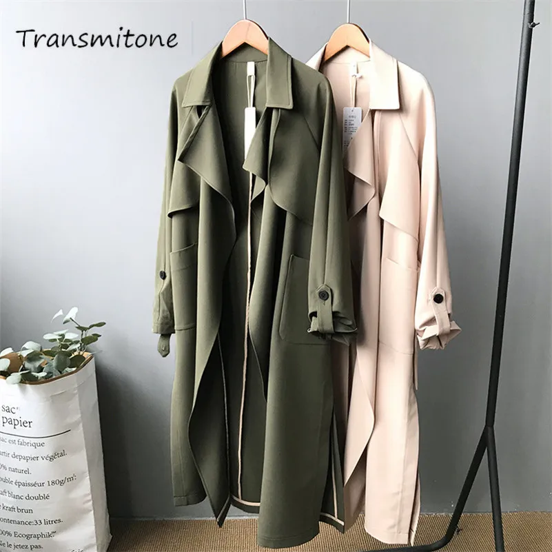 

Women Long Trench Coat 2019 Vintage Windproof Turn Down Collar Woman Trench Coat Casaco Feminino open switch Trench Coats Y3305