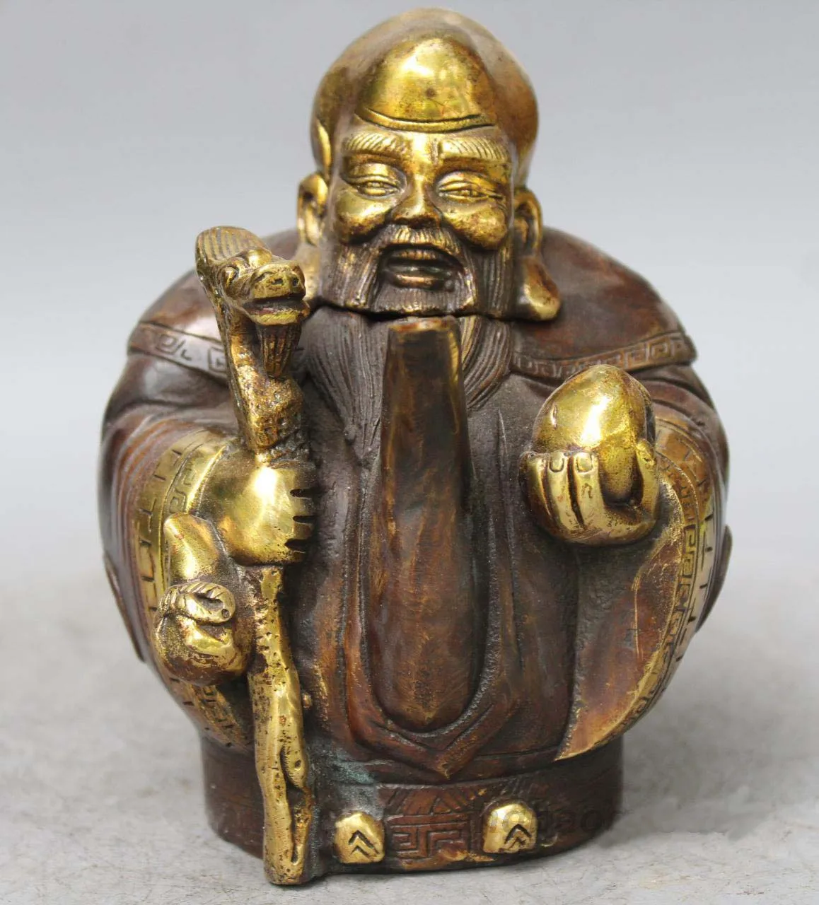 

Xuande Marked Chinese Red copper gilt Longevity God Statue Wine Tea Pot Teakettl