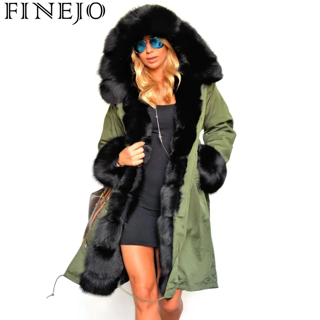 FINEJO Long Overcoat Stylish Jacket Warm Winter Winter Fur Coat Coats Hooded Outerwear Faux Parka Women Thick