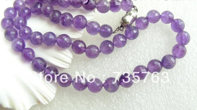 

HOT 009 76 Genuine 8mm round natural Amethyst necklace