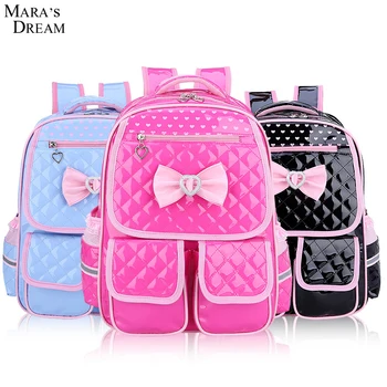 

Mara's Dream Children School Backpacks 2018 Cute Candy Color Bow Double Zippers and Pocket Dots Print Kids Shoulder School bags