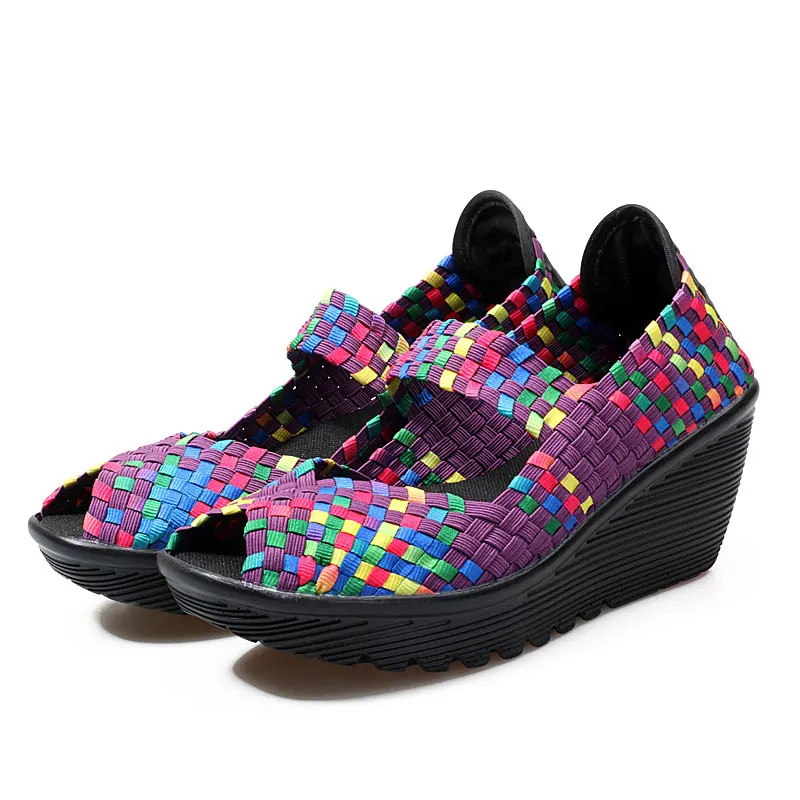 BeckyWalk/летние женские босоножки на платформе; женская обувь с открытым носком; плетеная пластиковая обувь на танкетке; женские босоножки ручной работы с вырезами; WSH2899 - Цвет: Фиолетовый