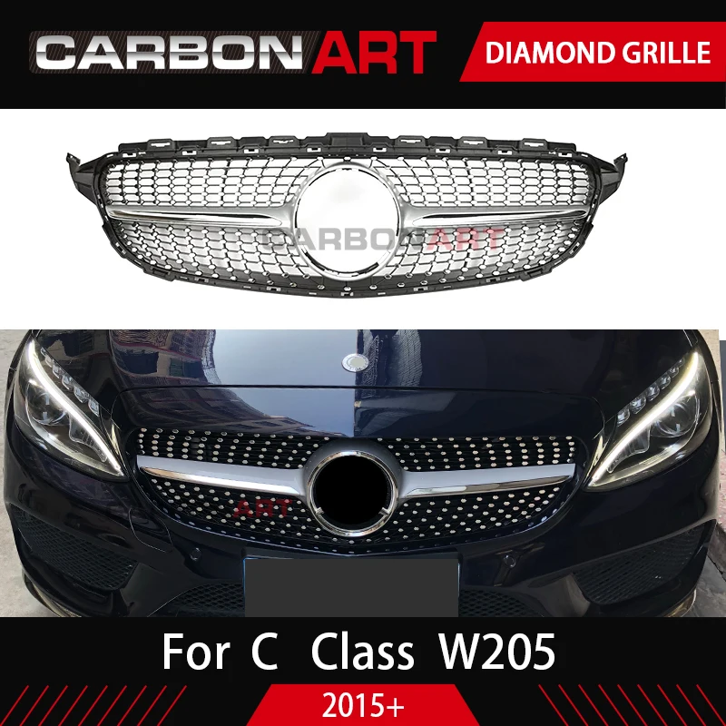 Новый C Class W205 Diamond гриль ABS Материал для Mercedes C180 C200 C250 C350 C400 C450 C220 Спортивная 2015 2016 передняя решетка