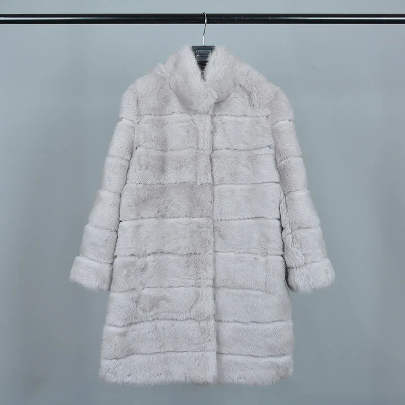 Jancoco Max новая зимняя куртка из натурального кроличьего меха теплая мягкая длинная шуба женское рождественское платье S1675 - Цвет: Light Grey