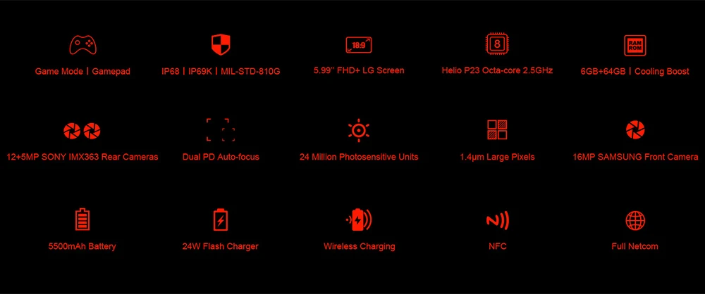 DOOGEE S70 IP68/IP69K Водонепроницаемый игровой мобильный телефон на процессоре Helio P23 Octa Core 6 Гб 64 Гб NFC 5500 мА/ч, 5,99 FHD Беспроводной зарядки смартфона