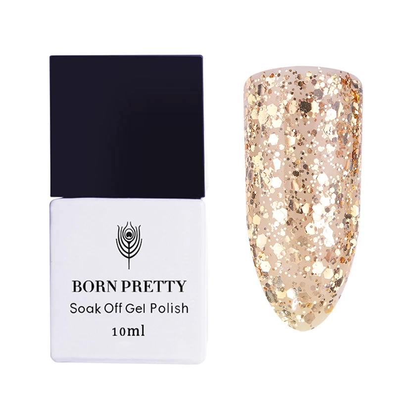 1 Bottle 10ml Born Pretty Champagne Gold Nail UV Gel Polish Glitter