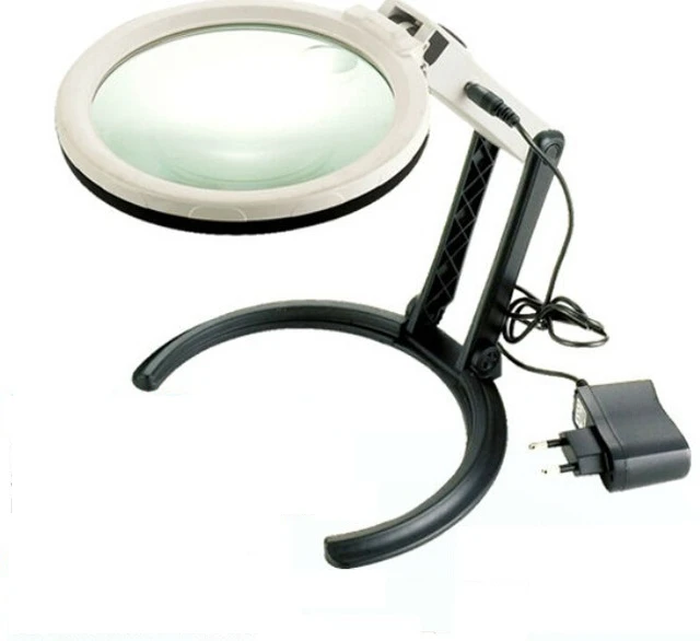 12 Led Desktop Magnifying Glass Lamp Hands Free Illuminated Magnifier W/ 2 Ways Batteries Or