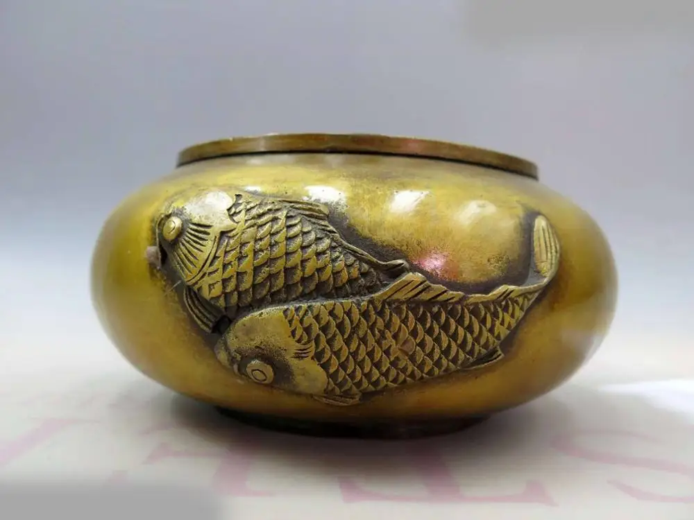 

DS China brass copper carved fine four fish Chinese brush Brush Wash Statue