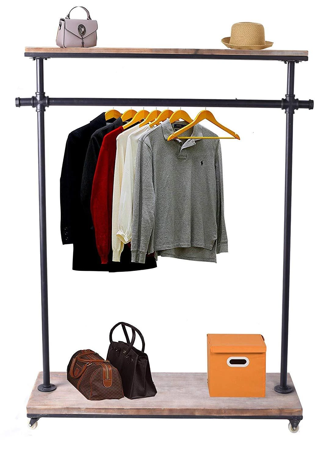 wooden clothing rack on 2 Level Commercial Clothing Rack Industrial Furniture Pipe Clothes Rack Rolling Garment Rack Wooden Clothes Display Rack Wind Chimes Hanging Decorations Aliexpress