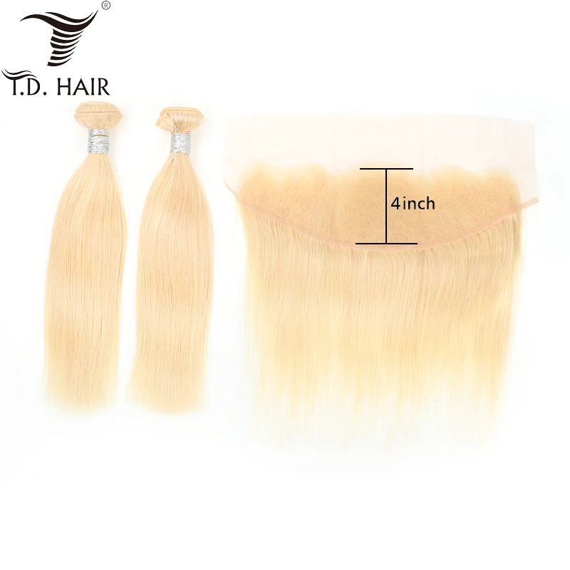 Русские волосы 613 прямые пучки с закрытием tdhair Remy блонд цвет волос 13*4 закрытием|3/4