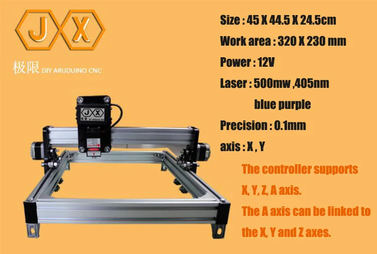 GRBL UNO 3223+500mw laser Diy high power laser engraving CNC machine,2 Axis Milling machine,500mw laser Simple and easy to use