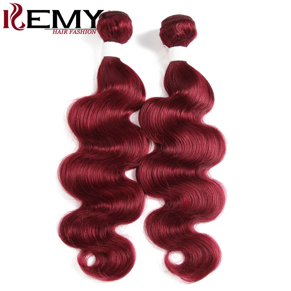 99J/бордовый красный цвет волнистые человеческие волосы пучки kemy Hair Non Remy 8-26 дюймовые бразильские волосы переплетенные пучки 3/4 шт