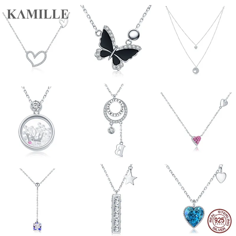 

Kamille 925 Sterling Silver Necklace Women Heart Butterfly Zircon Pendant Necklaces Choker S925 Jewelry Birthday Valentine Gifts