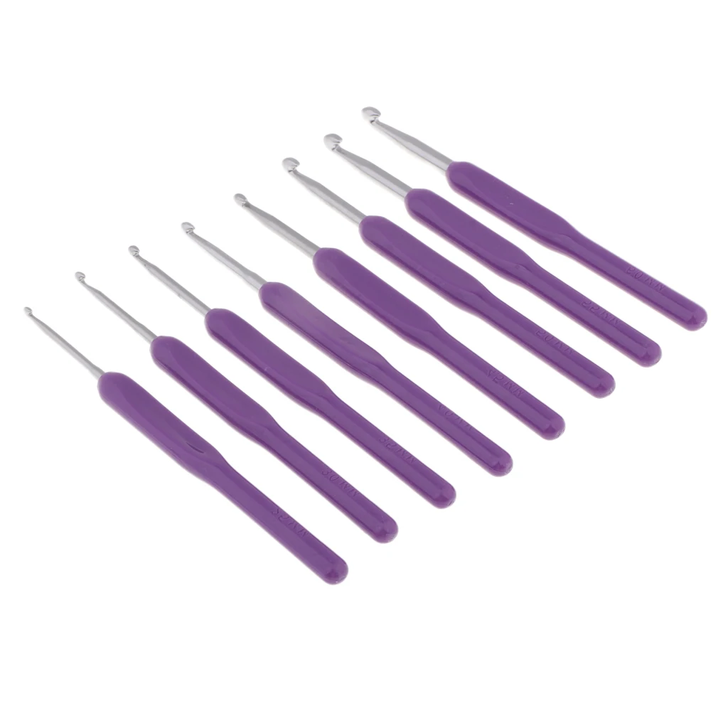 fityle 8Pcs Aluminum Crochet Hook With Soft Grip Handles Knitting Weaving Needles 2.5/3/3.5/4/4.5/5/5.5/6mm