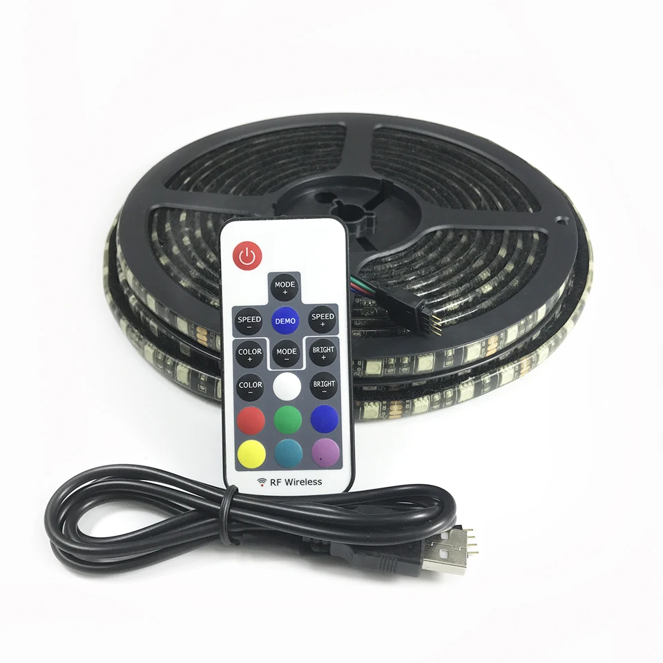 17key remote 5V black pcb usb 5050 rgb led strip with velcro