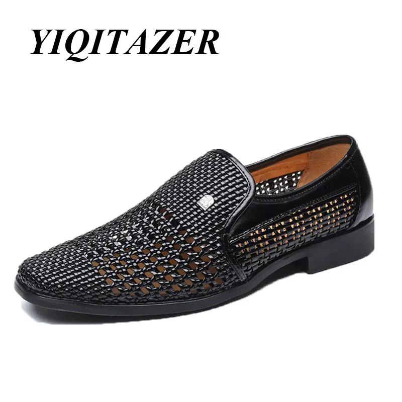 

YIQITAZER New Design Slip on Business Men Derby Shoes Man Formal Shoes,Pointed Toe Cool Light Hollow Dress Shoes Men Black Brown