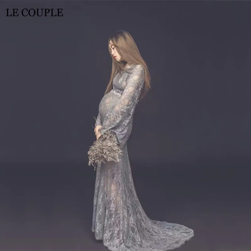 Le Couple Maternity photography Props Maxi Dresses Pregnant Clothes O-neck Lace Maternity Clothes Long Dress For Pregnant Women 