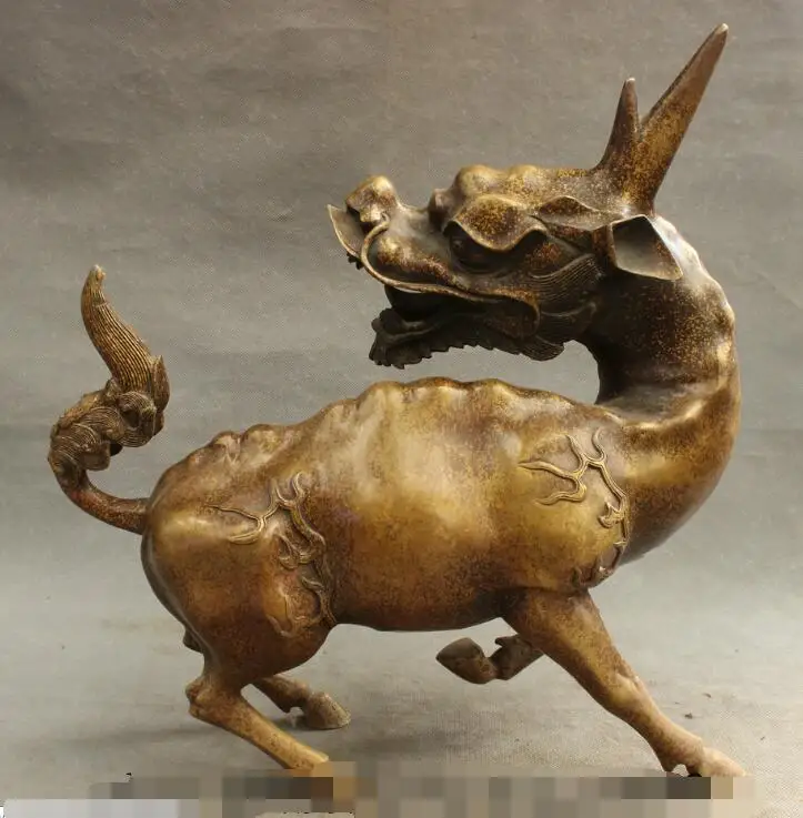 

S0834 15" Palace Chinese Bronze Buddhism Guard Dragon Unicorn Kylin Statue Sculpture discount 30% (C0324)