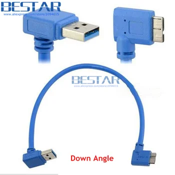 

(50pcs/lot) 30cm 1FT USB 3.0 A male AM Down & Up Angled to USB 3.0 Micro B male BM right angle 90D hard disk camera short Cable