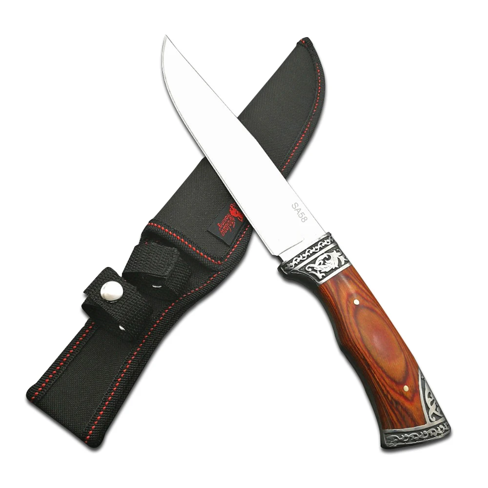 Дешевый DuoClang тактический бой фиксированным лезвием ножи кемпинг охотничий нож выживания шлифования 5Cr13 сталь лезвие деревянной ручкой спасения ин...