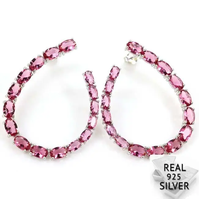 

Real 7.2g 925 Solid Sterling Silver Classic Pink Tourmaline CZ Mother's Gift Earrings 43x33mm