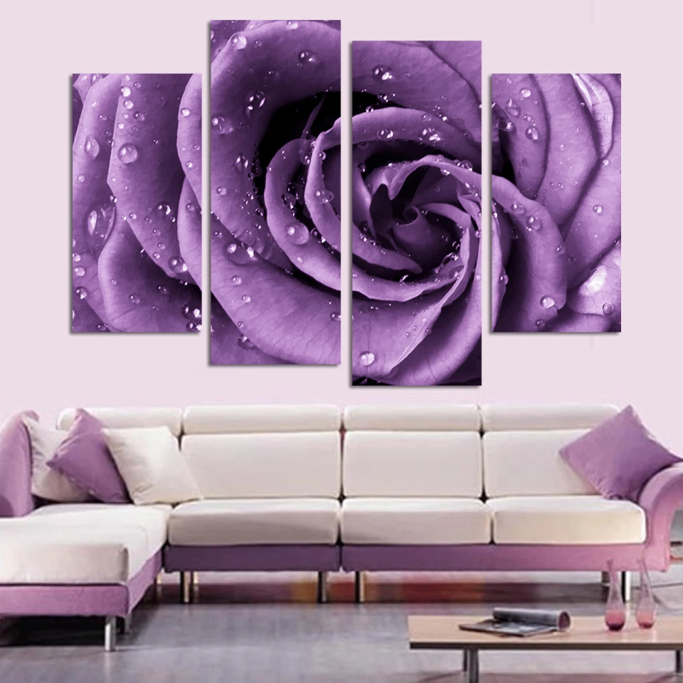 4 Panels Purple Rose Print Canvas Painting For Living Room Wall Art 4 Panels Purple Rose Print Canvas Painting For Living Room Wall Art Picture Gift Home Decoration Fou038 In Calligraphy From Garden On