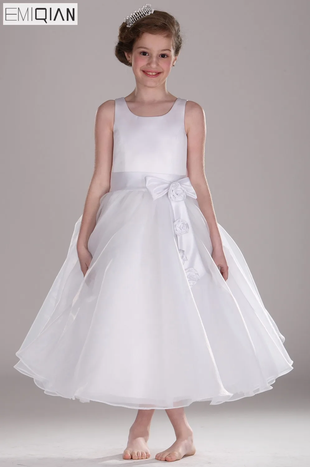 Free shipping New Arrival Tank A Line Bow Organza Flower Girl Dressin