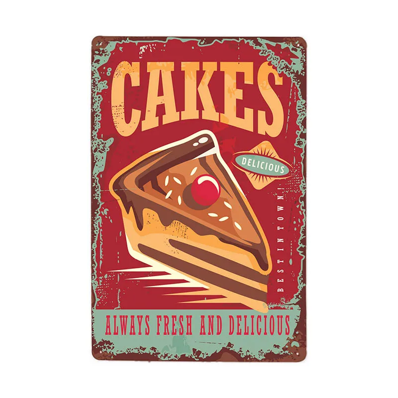 FOOD PIZZA CAKES Retro Plaque Metal Tin Signs Cafe Bar Pub
