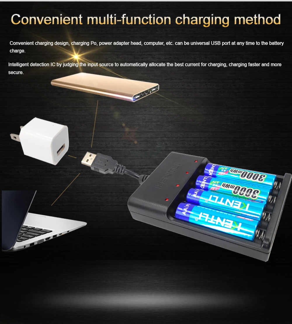 12 шт. Новый KENTLI 1 5 В 3000mWh AA литий полимерный ионный аккумулятор + 4 слота USB умное