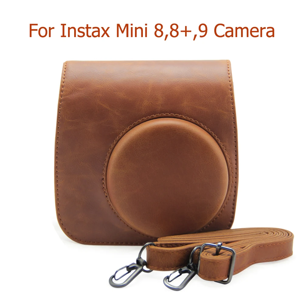Чехол на плечо из ПУ кожи для Fujifilm Instax Mini 8 + 9 коричневый защитный чехол с плечевым