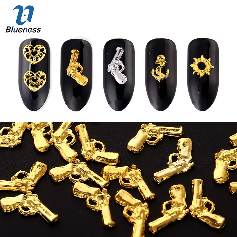 Blueness 100 шт./лот 3D украшения для ногтей аксессуары золотой серебряный металлический медный пистолет цветочный дизайн маникюрный гель Шпильки для ногтей