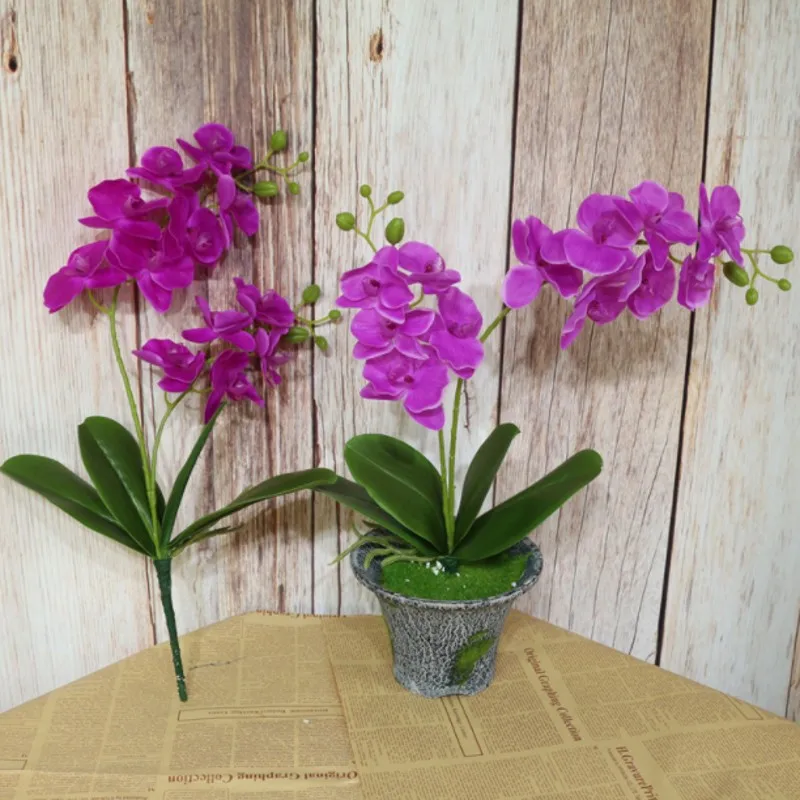 

2 The fork Artificial Phalaenopsis Flower Real Touch Latex Butterfly Orchid Flores with Leaves Wedding Home Office Decoration