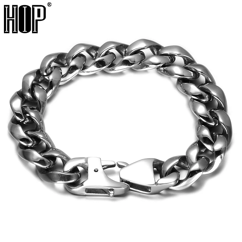 

HIP Heavy Rock Mens Bracelet Vintage 316L Stainless Steel Curb Cuban Link Chain Bracelets For Men Jewelry