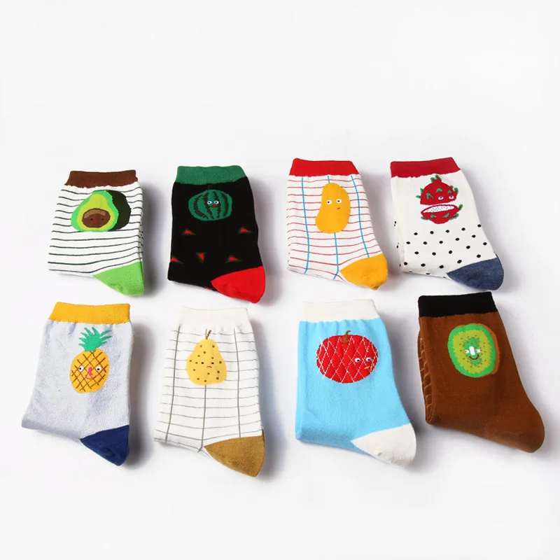 

2018 New Korean Cute Women Cotton Socks Kawaii Pineapple Mango Pear Avocado Fruit Pattern Art Funny Casual Novelty Art Harajuku