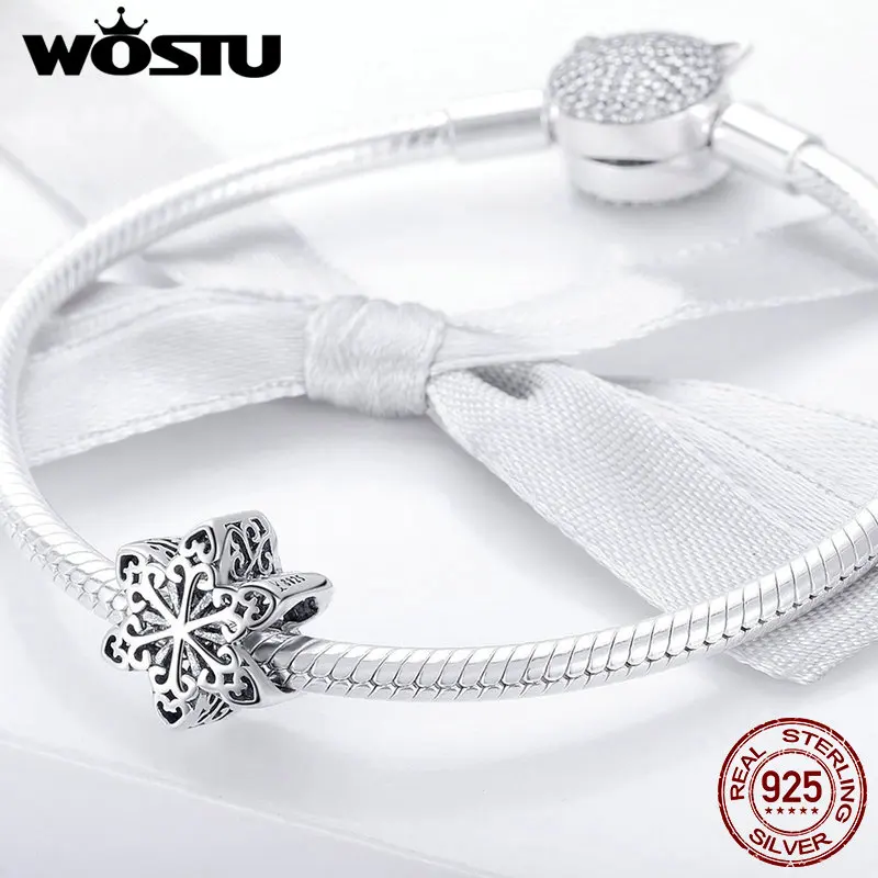 WOSTU 2018 Winter Style Real 925 Sterling Silver Snowflake Charm fit Original wst Bead Bracelet Jewelry Fashion Gift FIC719