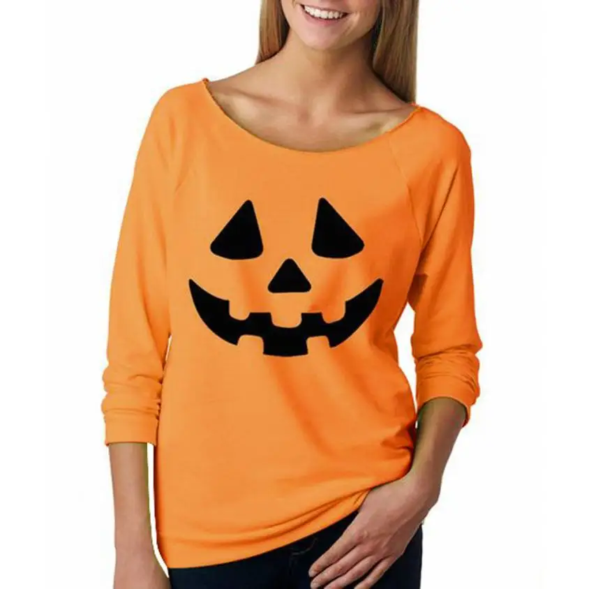 

Winter Autumn women long-sleeved girl T-shirts sweater hedging printing pumpkin Women Halloween Pullover Tops Blusas Femininos