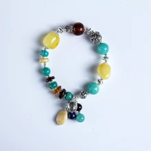 Чистый Натуральный Янтарный браслет, полный медового курица, желтый, старый воск, бисер, многооборотный, сделай сам, ручная струна, женские модели BR206