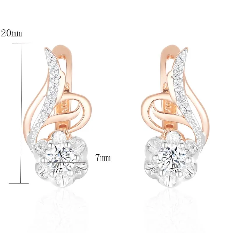 Модные ювелирные изделия для женщин 585 розовое золото цвет свисающие серьги белый кубический циркон цветы Висячие серьги завод - Окраска металла: ER0093
