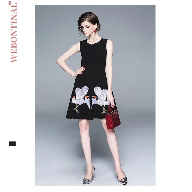 WEBONTINAL Summer Fashion Casual Embroidered Sleeveless Tank Top Dress Women Dress Ladies Dresses Party Vestidos